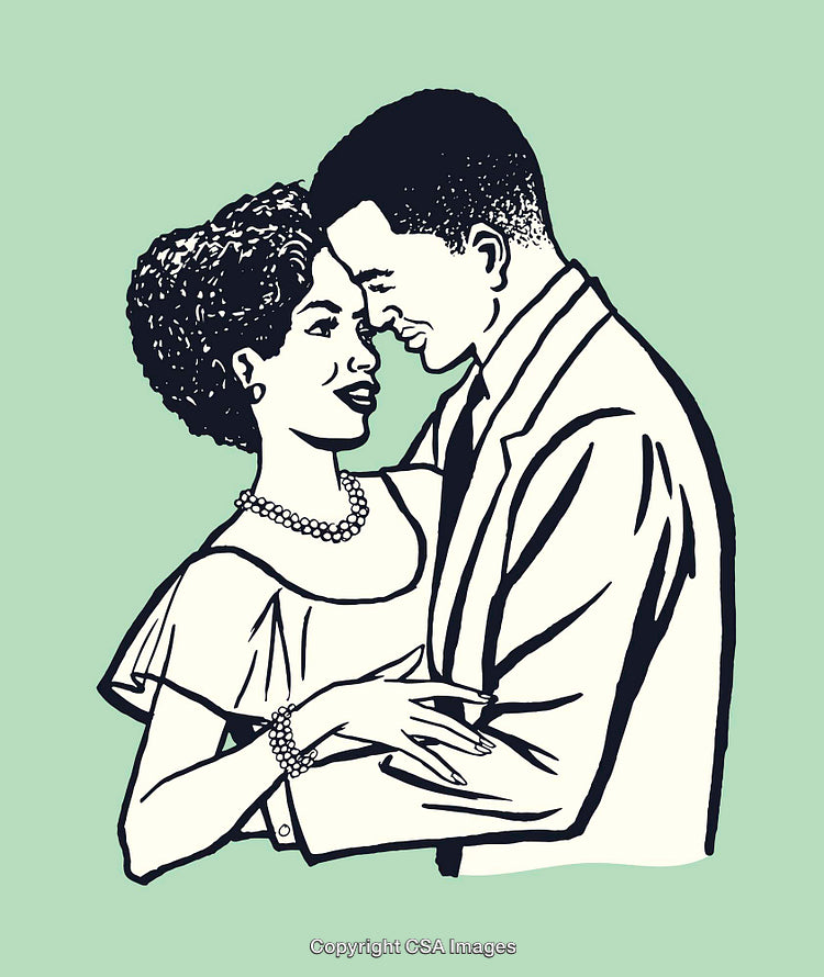 Vintage Style Illustration of a Couple Embracing in Love