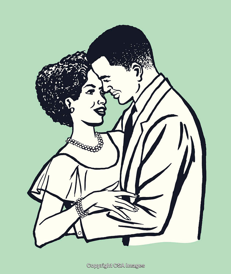 Vintage Style Illustration of a Couple Embracing in Love