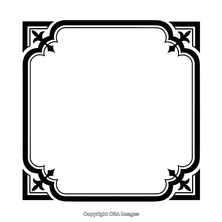Elegant Black and White Decorative Border with Florets in Vintage Style