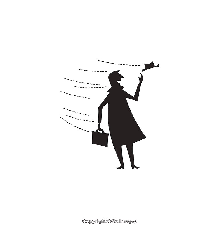 Stylized Illustration of a Person Battling Wind in Black and White