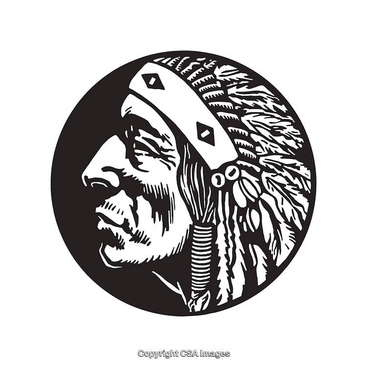 Black and White Illustration of a Traditional Headdress Profile