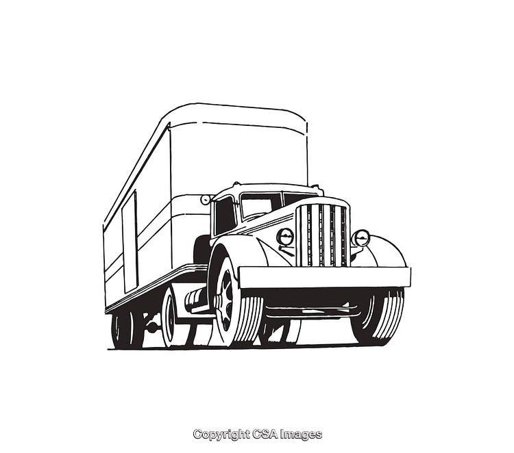 Vintage Line Art Illustration of a Classic Freight Truck