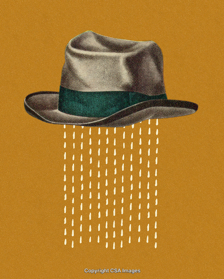 Artistic Image Depicting Hat With Raindrops on Yellow Background