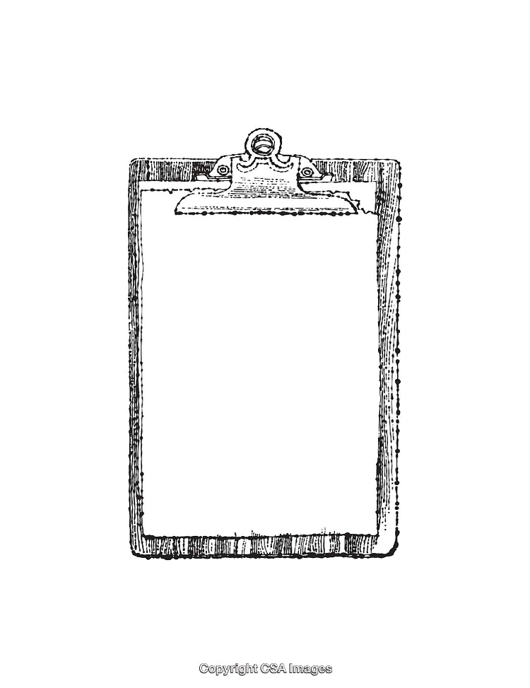 Vintage Hand-Drawn Illustration of a Blank Clipboard on White Background