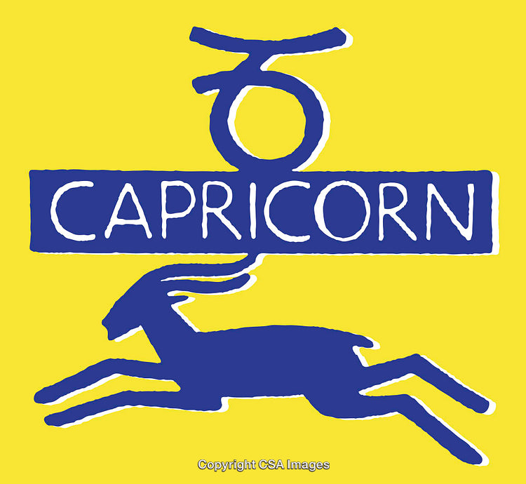 Capricorn Zodiac Sign Illustration in Blue and Yellow Colors