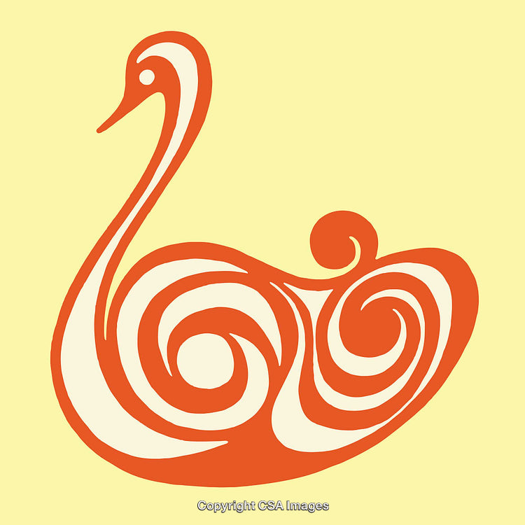 Abstract Orange Line Art of a Swan on Yellow Background