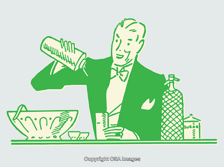 Retro-Style Bartender Preparing a Drink Using Classic Tools