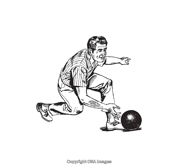 Vintage Line Art Illustration of a Man Bowling With Focus