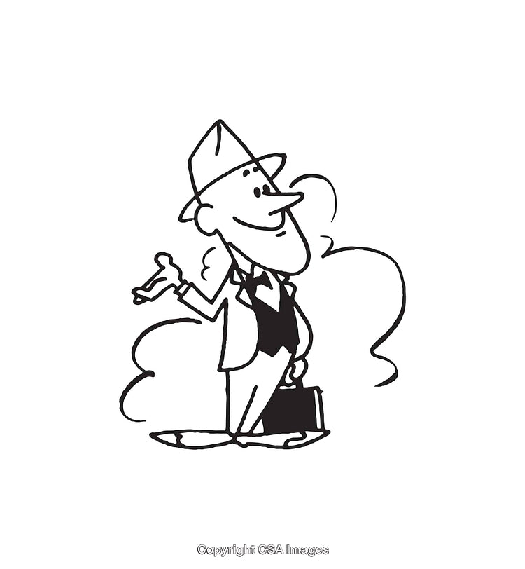 Cheerful Cartoon Businessman Carrying Briefcase in Black and White Illustration