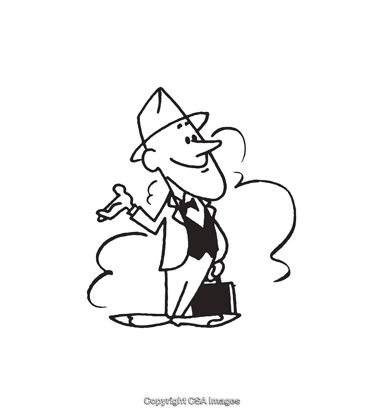 Cheerful Cartoon Businessman Carrying Briefcase in Black and White Illustration