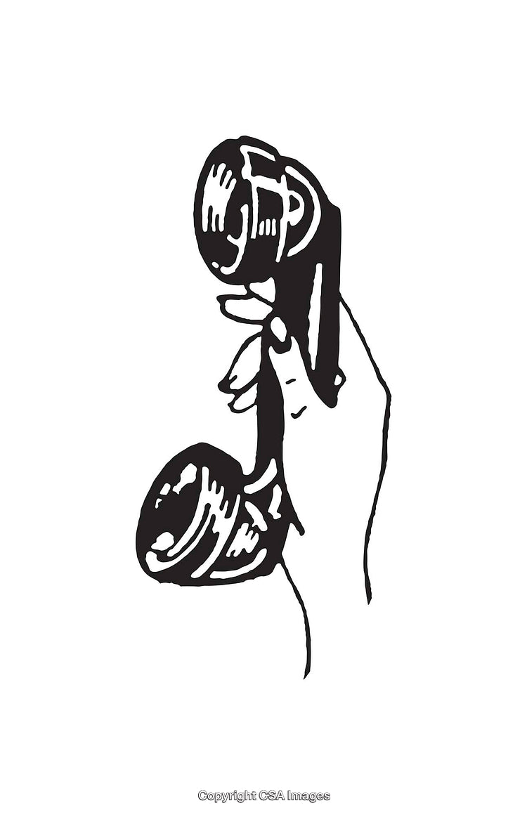 Hand Holding a Vintage Telephone Receiver in Line Art Style