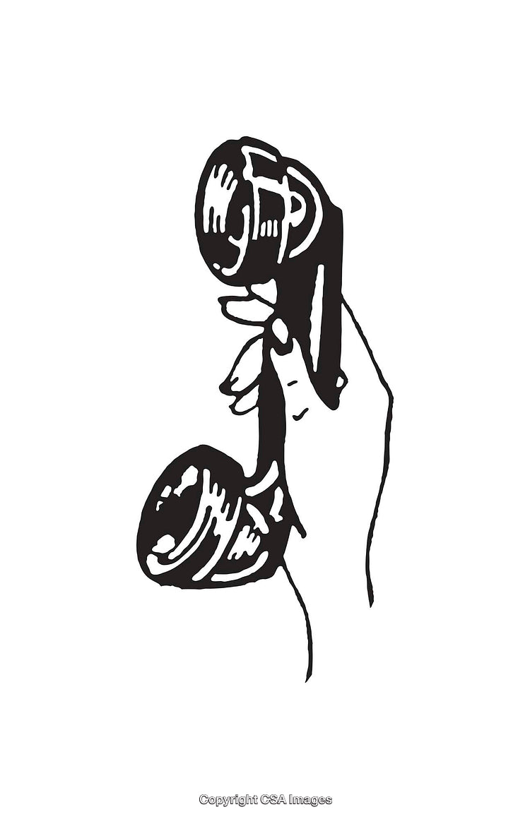 Hand Holding a Vintage Telephone Receiver in Line Art Style