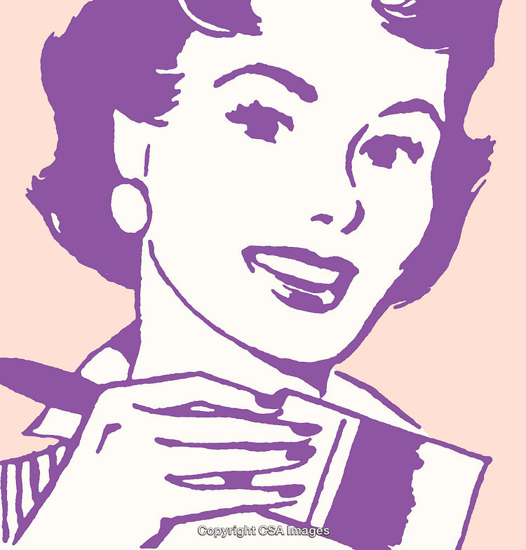 Retro Style Woman Smiling in Color Line Art Illustration