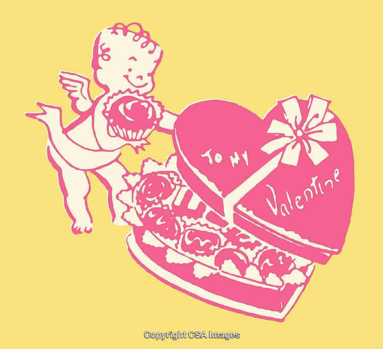 Cupid Delivering Heart Shaped Chocolate Box for Valentine's Day Celebration