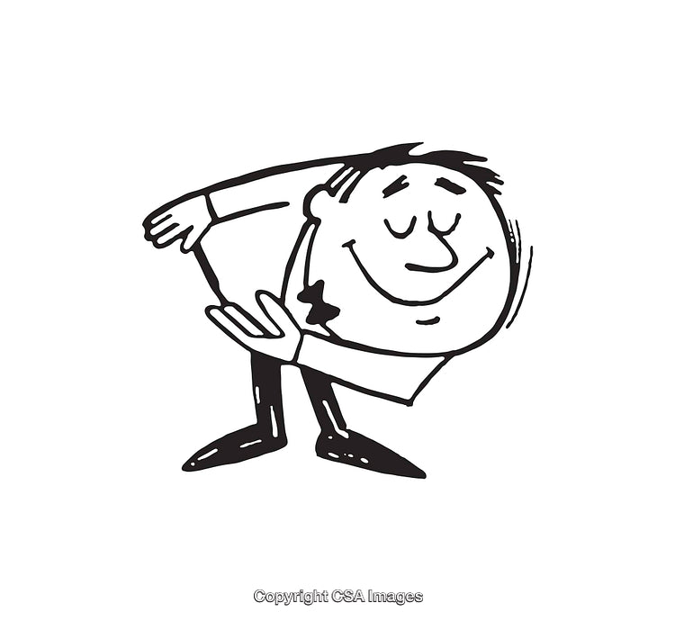 Cheerful Man Bowing Politely in Black and White Line Art Style