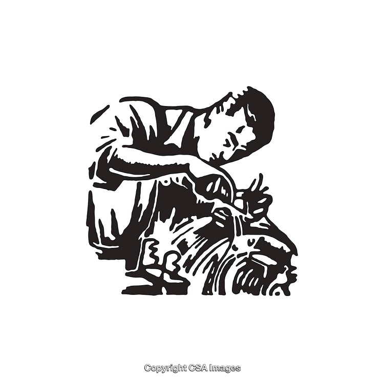 Black and White Line Art of a Skilled Technician at Work