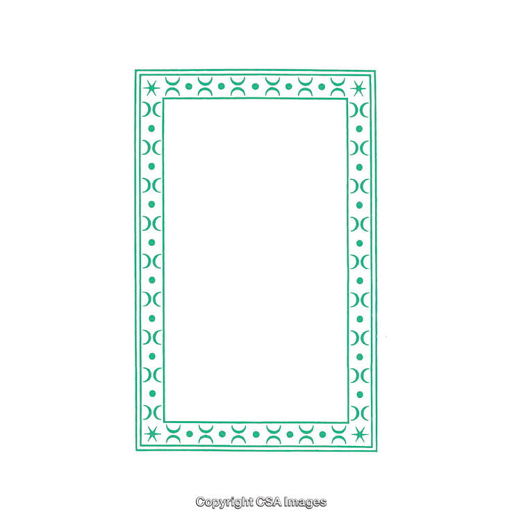 Elegant Green Decorative Frame With Stars and Moon Pattern on White Background