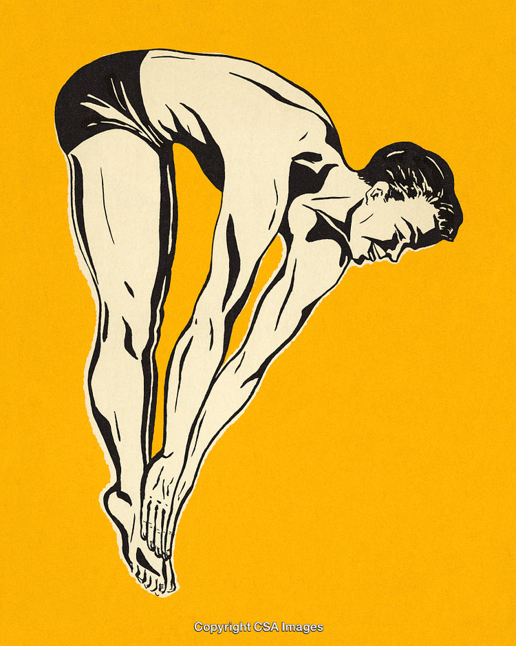 Illustration of a Diver in Motion With a Retro Style on Yellow Background