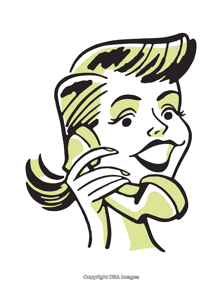 Colorful Retro Illustration of a Smiling Woman Talking on a Telephone