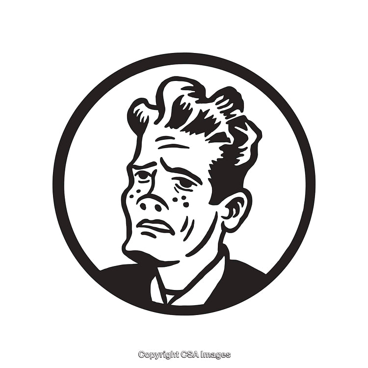 Retro Line Art Portrait of a Man in a Circle Outline