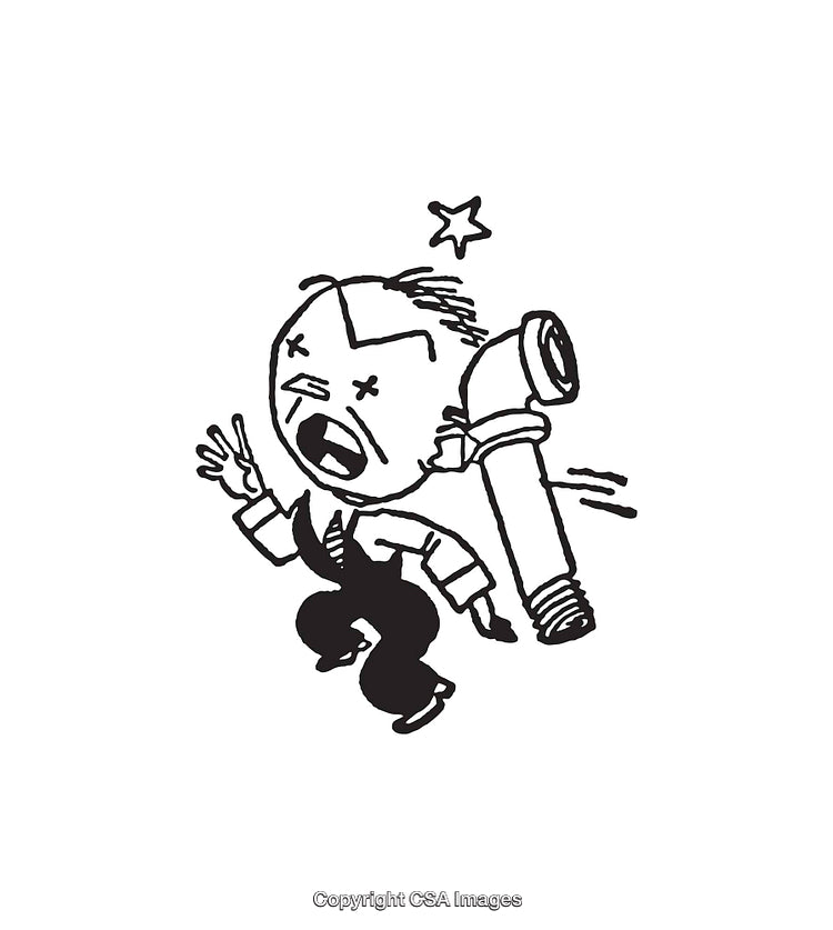 Humorous Black and White Cartoon Depicting a Whimsical Scene of Mishap