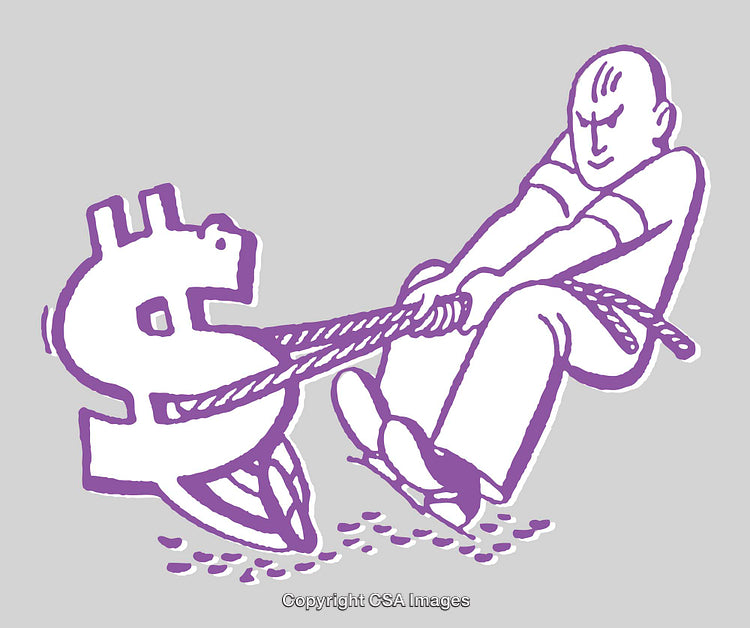 Illustration of Man Pulling Dollar Symbol With Rope in Line Art Style