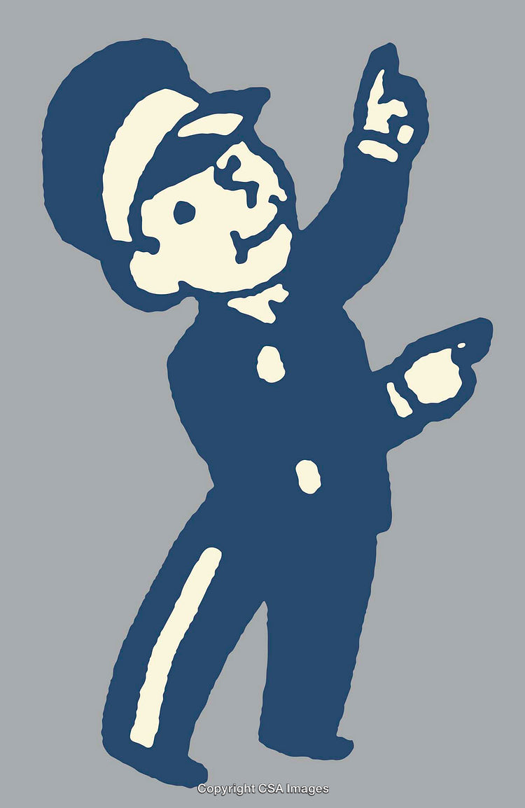 Playful Illustration of a Cartoon Character Wearing a Uniform Pointing