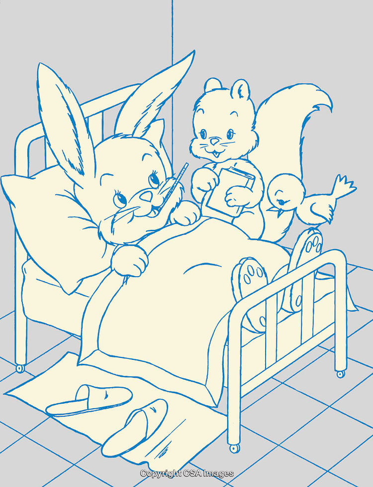 Cute Animal Friends Caring for a Sick Bunny in a Cozy Bed