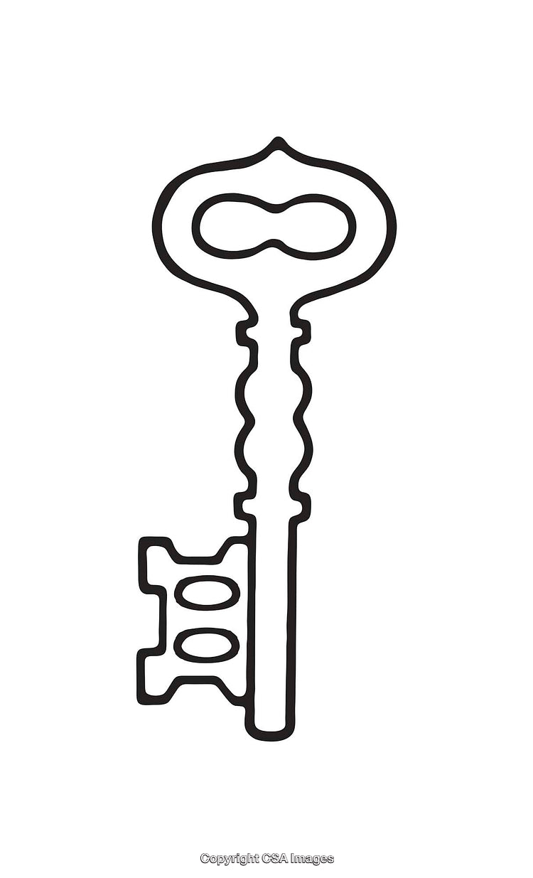 Black and White Line Art Illustration of a Vintage Key Design