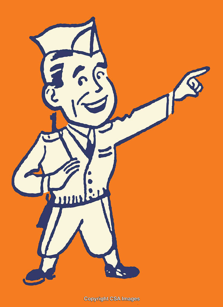 Vintage Illustration of a Military Soldier Pointing Forward