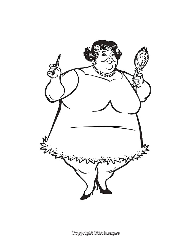 Humorous Cartoon Woman with Comb and Brush in Retro Line Art Style
