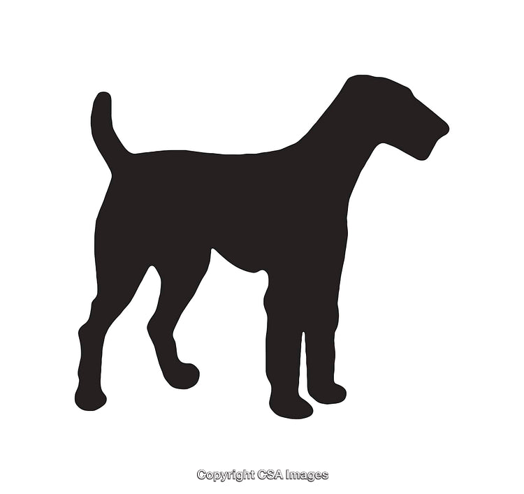 Black Silhouette of a Standing Dog in Profile on White Background