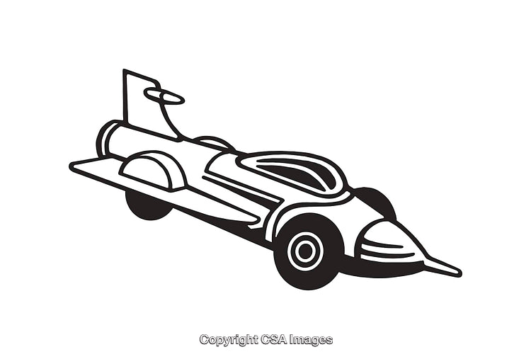 Futuristic Race Car Line Art Illustration in Black and White