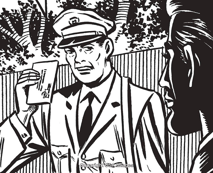Vintage Illustration of Officials in Uniform Examining Documents Outdoors