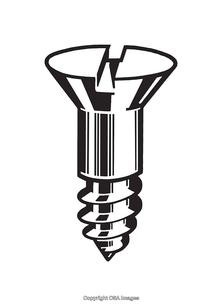Black and White Line Art of a Slotted Flat Head Screw