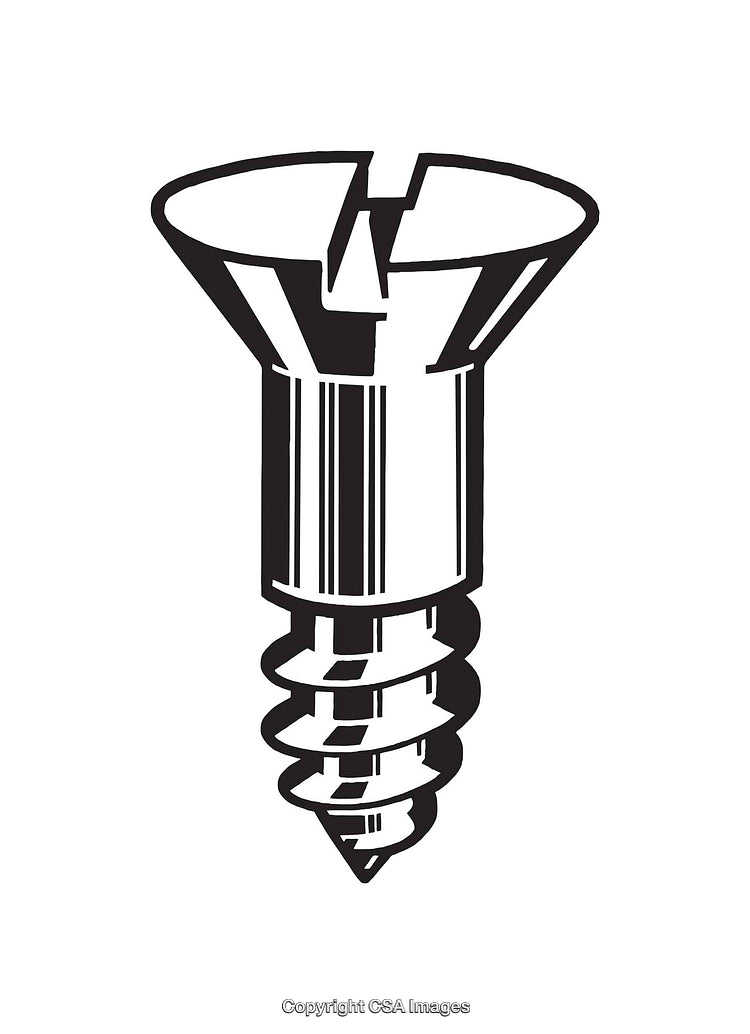 Black and White Line Art of a Slotted Flat Head Screw