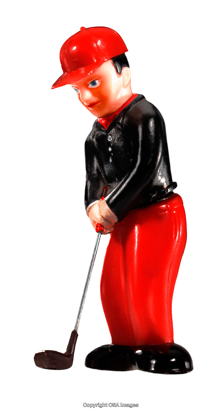 Plastic Figurine of a Golfer in Red And Black Outfit