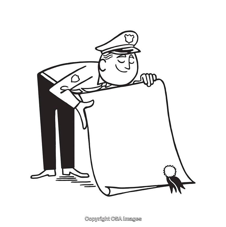 Vintage Line Art of a Policeman Handling an Important Document with Care