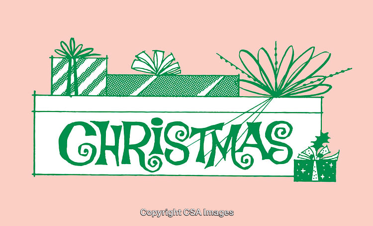 Christmas Line Art Illustration Featuring Festive Gifts and Decorative Elements