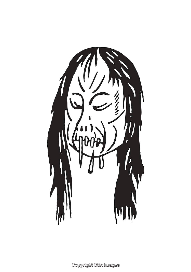Black and White Line Art Illustration of a Grotesque Face