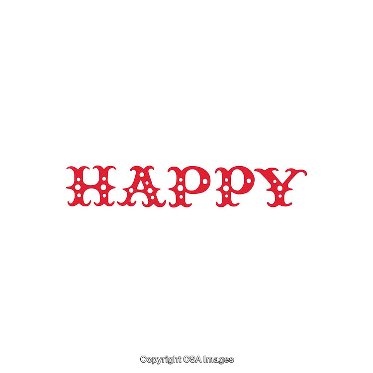 Red Word 'Happy' on White Background with Decorative Font Design