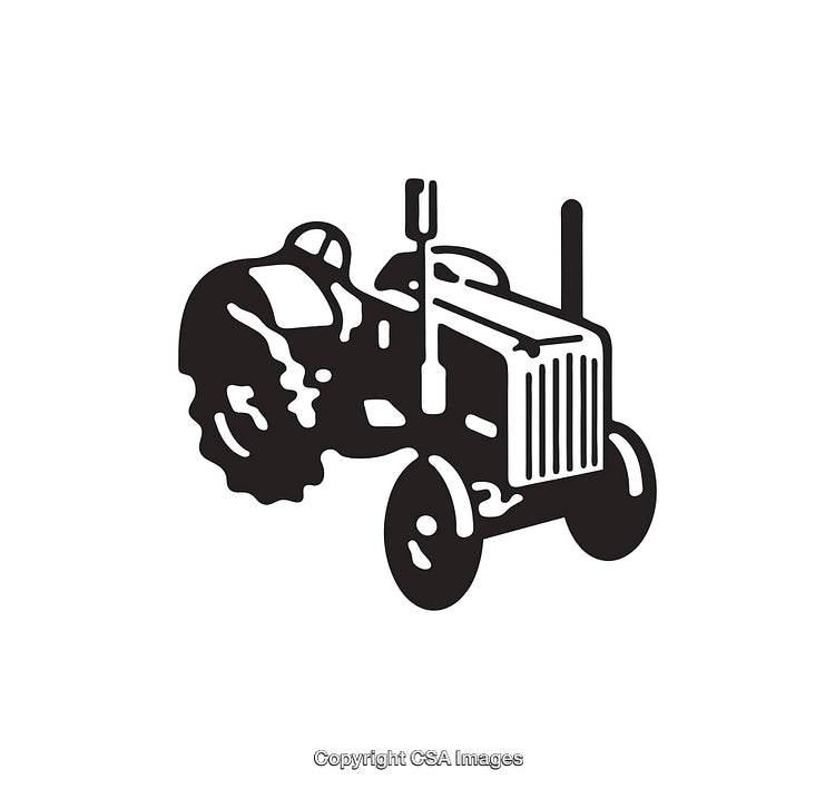 Black and White Line Art of Retro Tractor Illustration in Detailed Design