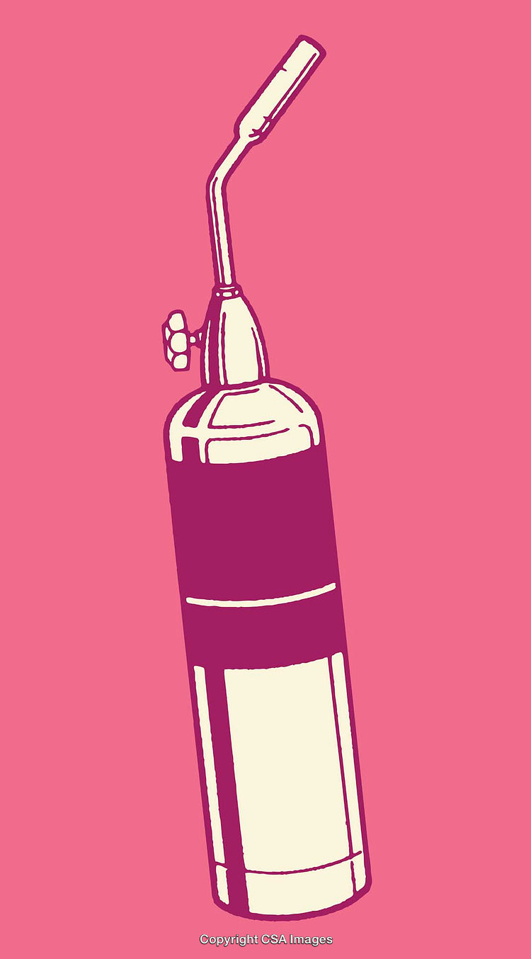 Stylized Line Art Illustration of a Torch Tool on a Vibrant Background
