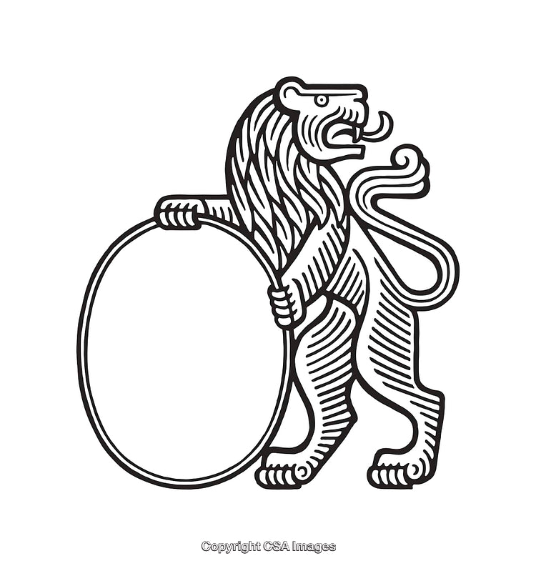 Black and White Lion Heraldry Illustration with Shield Centerpiece