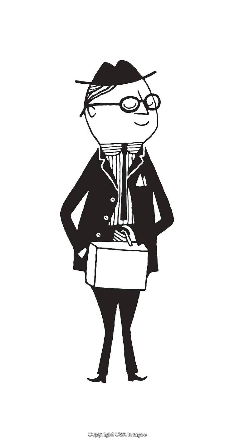 Black and White Line Art of a Business Professional Holding a Briefcase