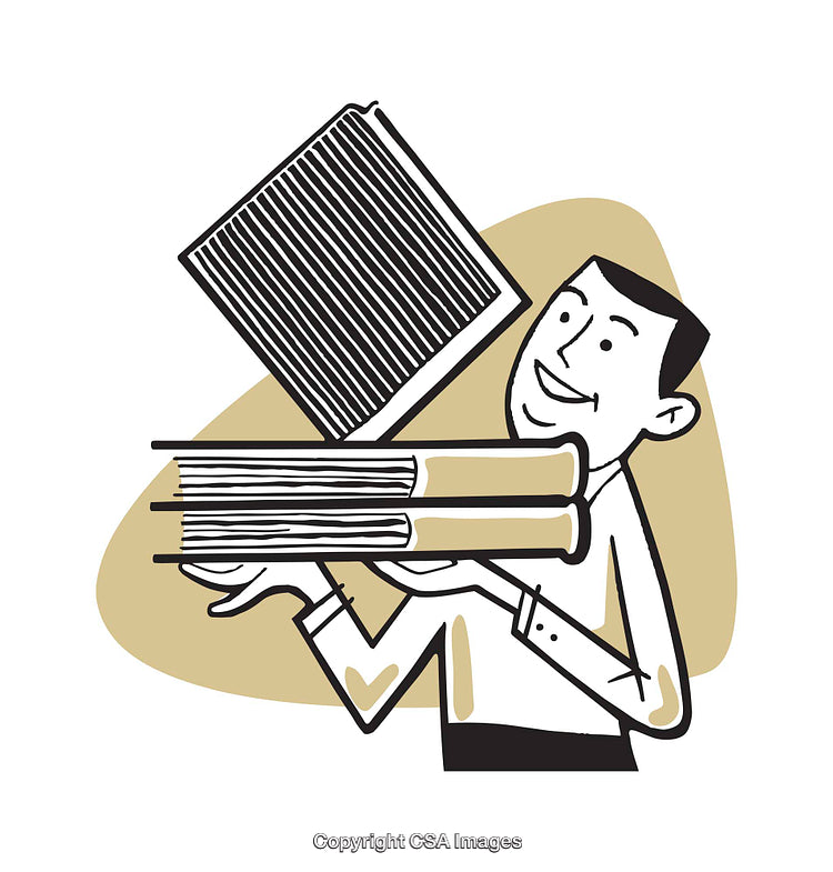 Vintage Style Illustration of a Man Carrying and Presenting Books