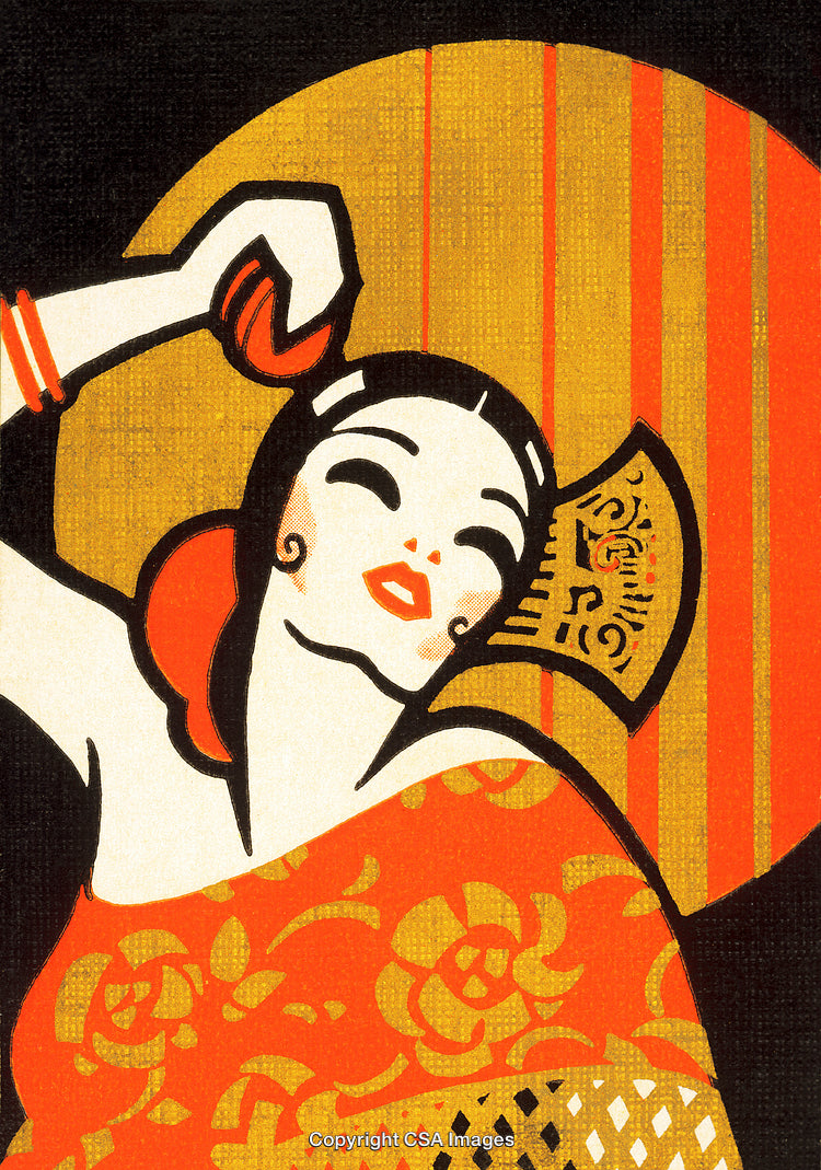 Elegant Woman in Art Deco Style with Decorative Asian Influence
