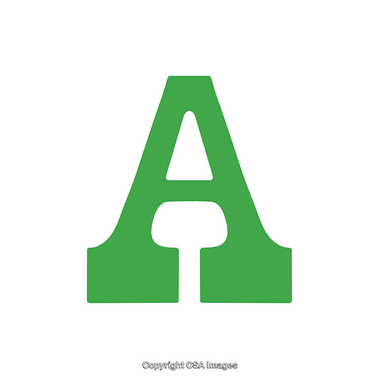 Green Capital Letter A in Bold on White Background