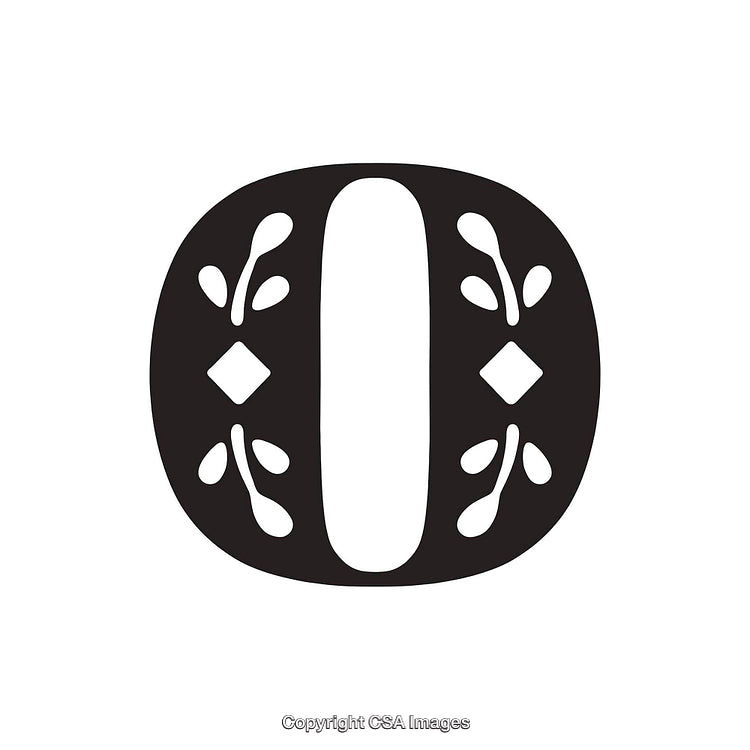 Decorative Black Letter O with Ornamental Elements and Symmetrical Design