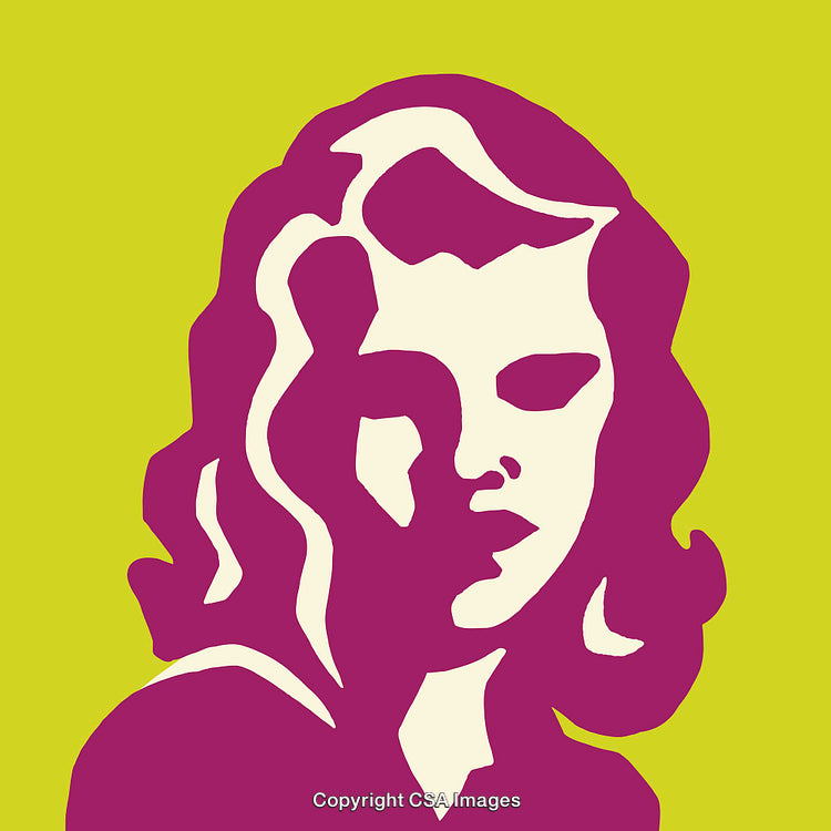 Stylized Abstract Female Portrait in Purple and Green Color Scheme Design